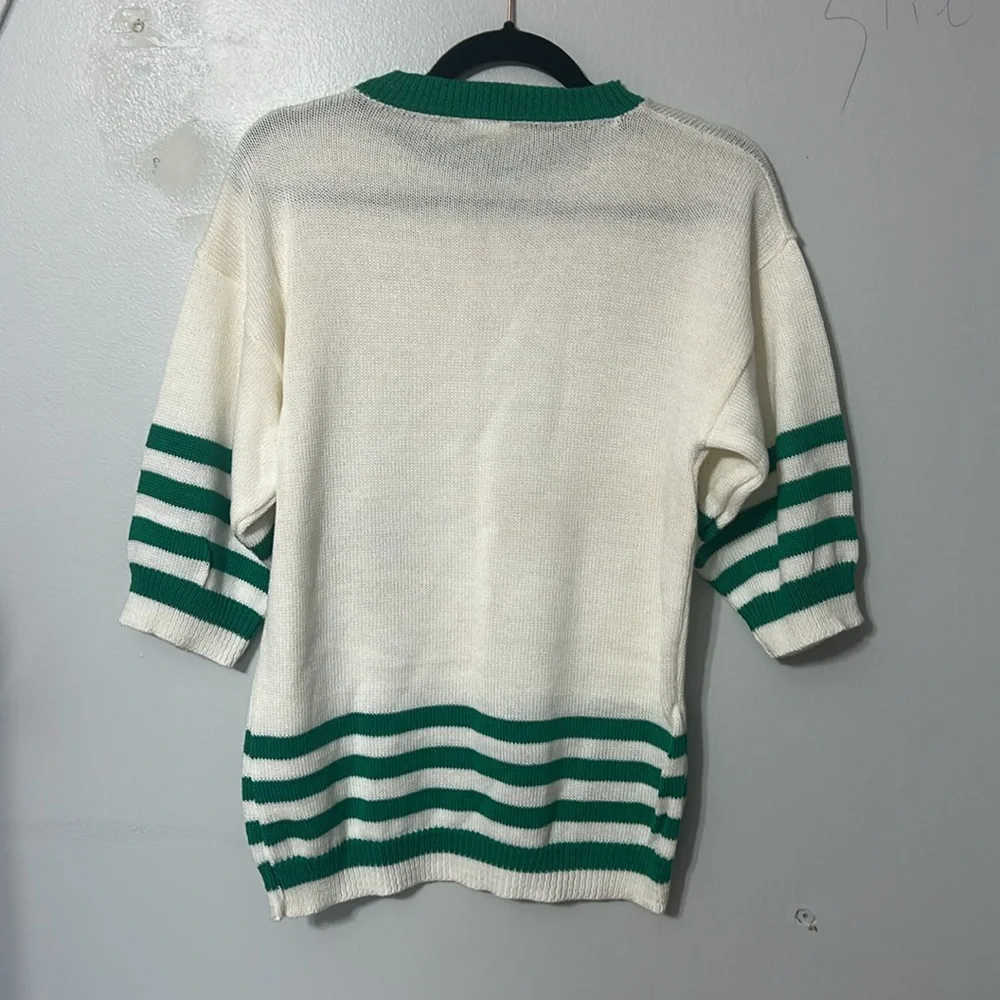 VTG Sweaters USA Green & White Striped Nautical Sweater New Dead Stock Size S